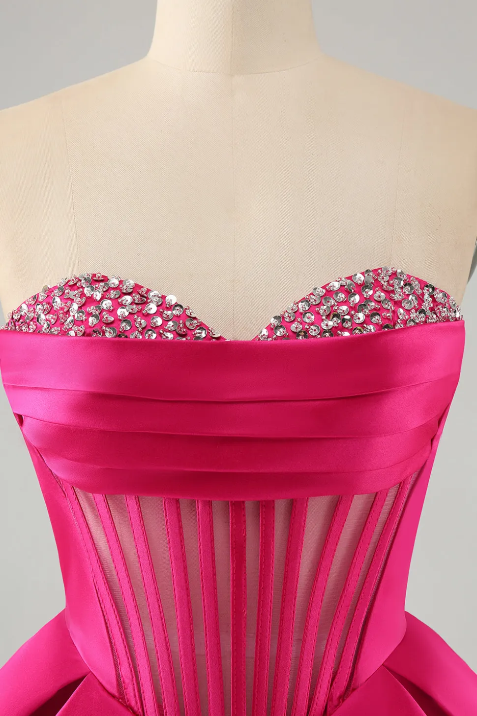 Fuchsia bonito uma linha querida Corset Homecoming Dress com missangas
