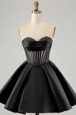 Fuchsia bonito uma linha querida Corset Homecoming Dress com missangas