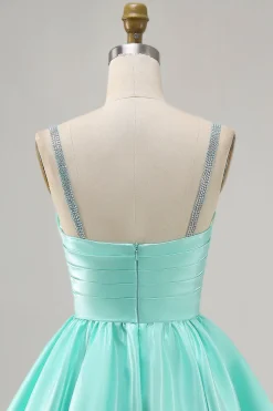Fuchsia Cetim Uma Linha Vestido Curto Homecoming com Missangas