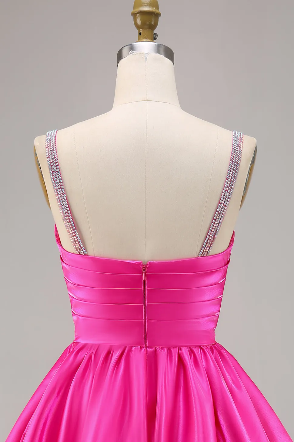 Fuchsia Cetim Uma Linha Vestido Curto Homecoming com Missangas