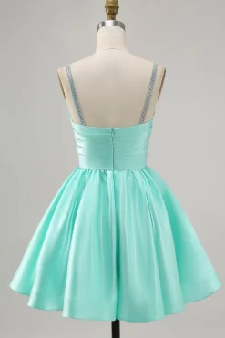 Fuchsia Cetim Uma Linha Vestido Curto Homecoming com Missangas