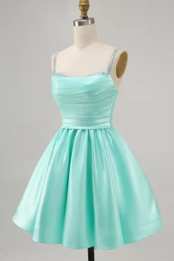 Fuchsia Cetim Uma Linha Vestido Curto Homecoming com Missangas