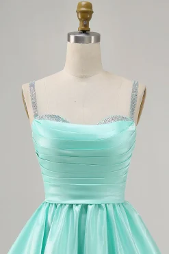 Fuchsia Cetim Uma Linha Vestido Curto Homecoming com Missangas