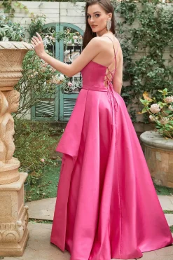 Fuchsia Cintas de Espaguete A-Line Vestido de Baile