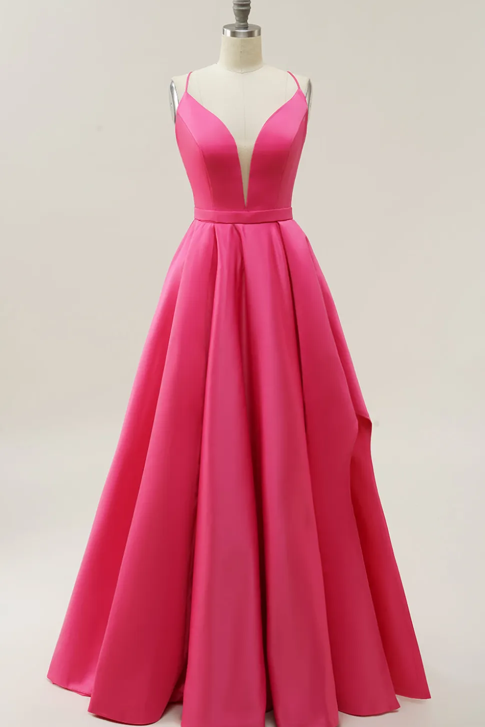 Fuchsia Cintas de Espaguete A-Line Vestido de Baile