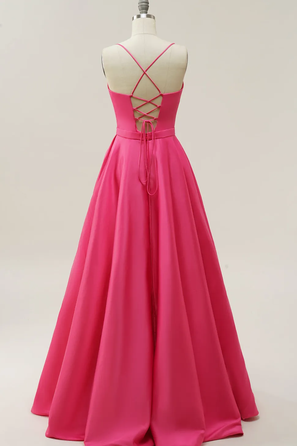 Fuchsia Cintas de Espaguete A-Line Vestido de Baile
