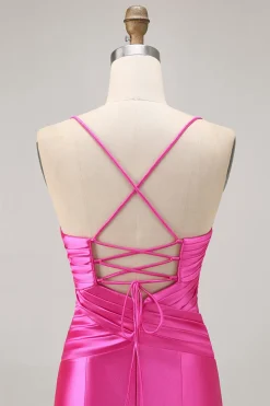 Fuchsia cortado plissado apertado Homecoming vestido com arco