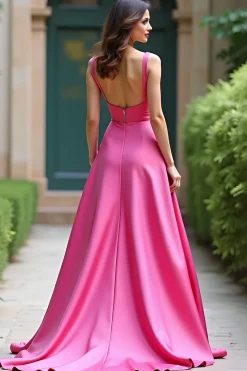 Fuchsia Esparguete Alças Bainha Vestido de Baile com Fenda