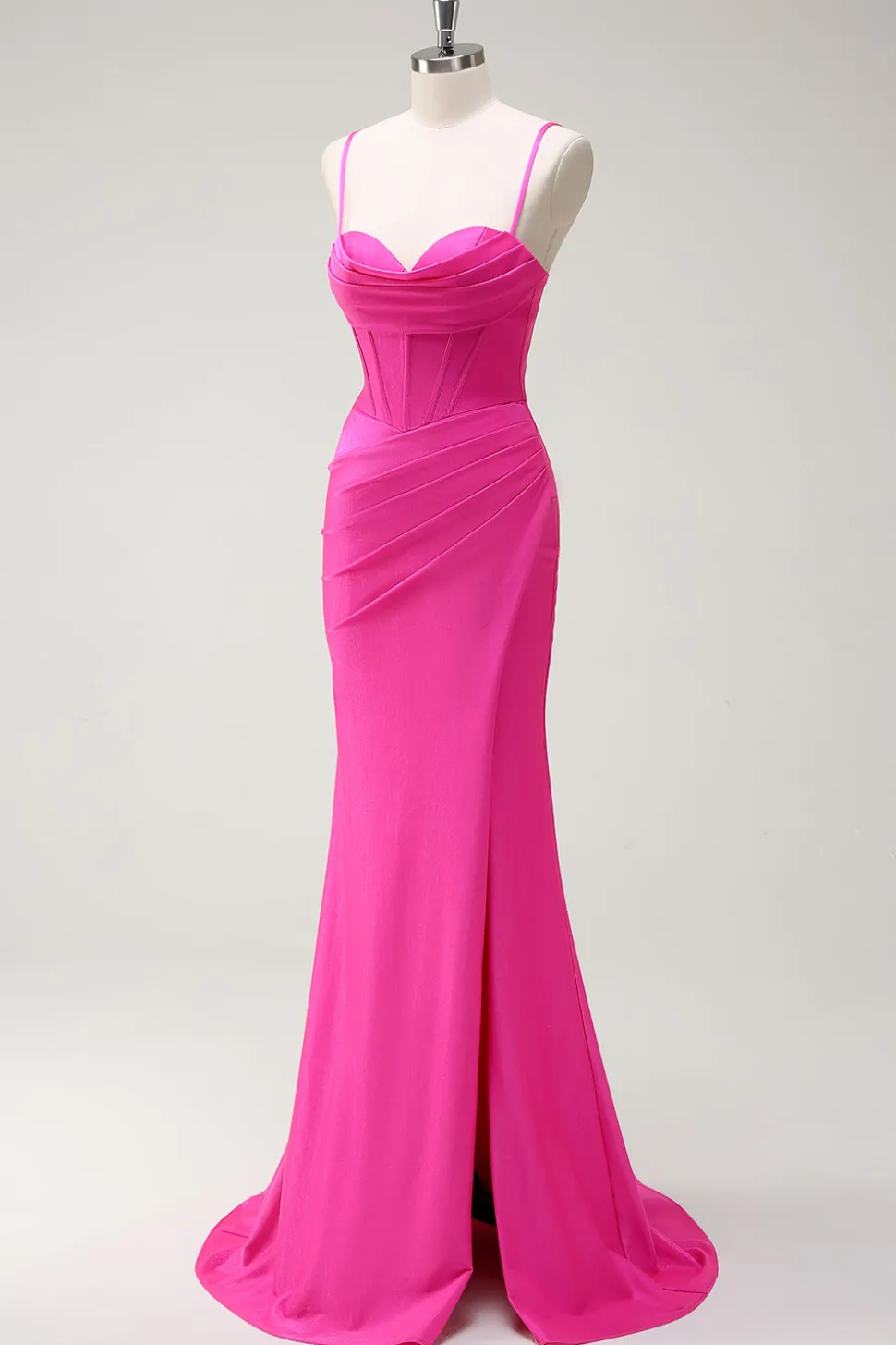 Fuchsia Esparguete Alças Sereia Vestido Longo Baile com Fenda
