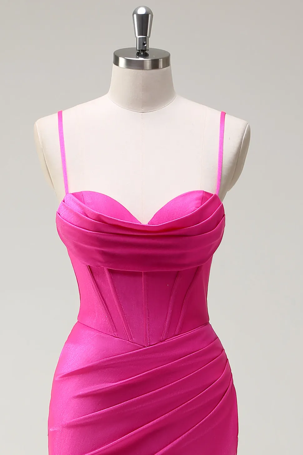 Fuchsia Esparguete Alças Sereia Vestido Longo Baile com Fenda