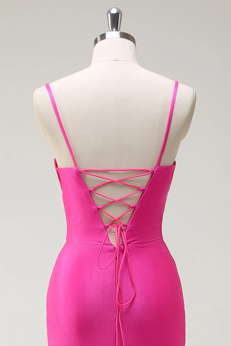 Fuchsia Esparguete Alças Sereia Vestido Longo Baile com Fenda