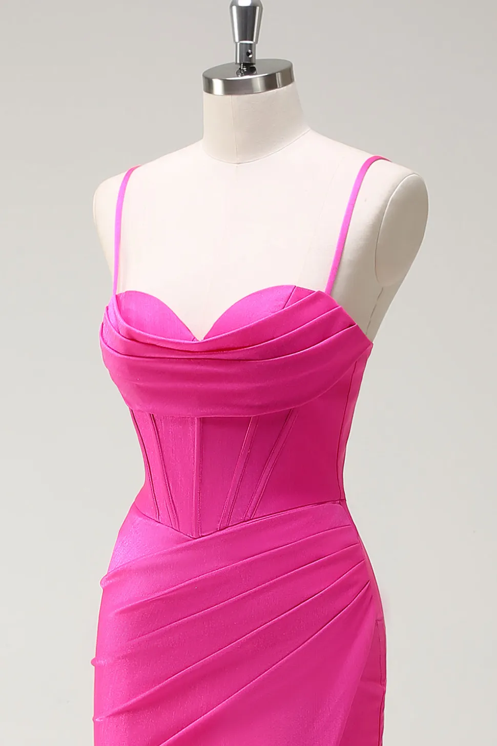 Fuchsia Esparguete Alças Sereia Vestido Longo Baile com Fenda