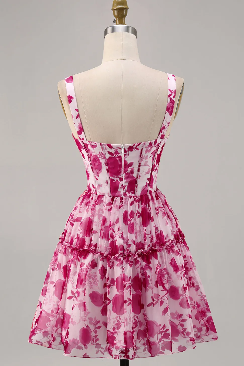 Fuchsia Espartilho Floral Uma Linha Vestido Homecoming Impresso