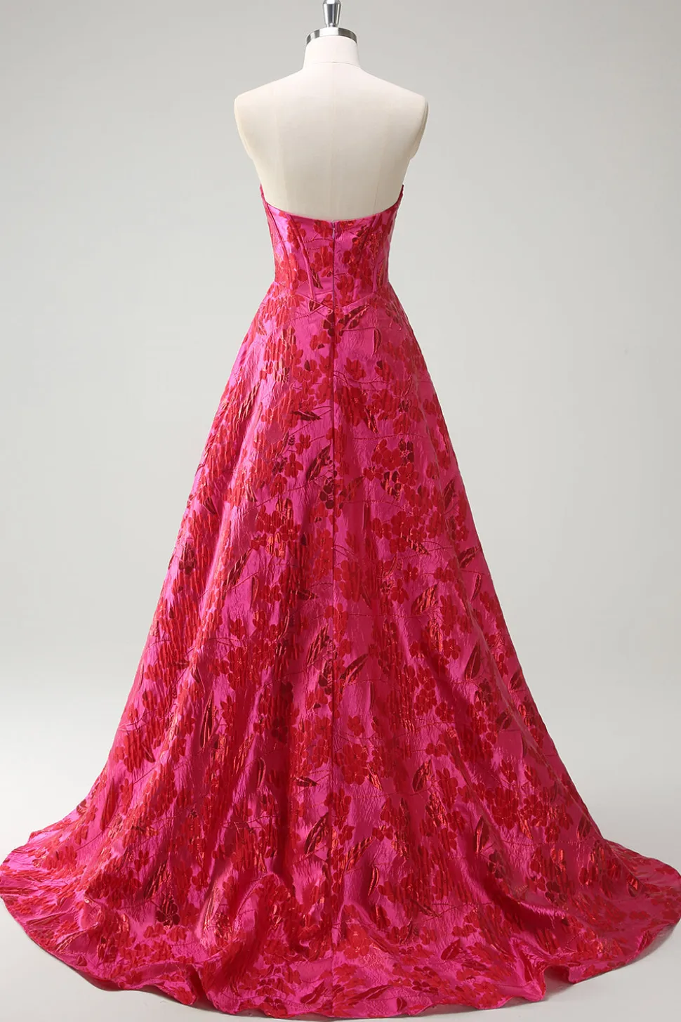 Fuchsia Floral Jacquard Querida Princesa Long Corset Prom Dress com Fenda
