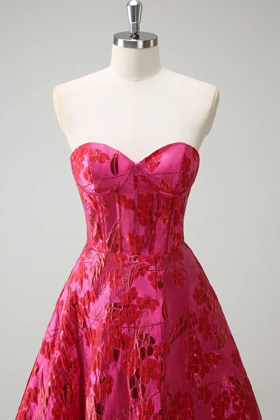 Fuchsia Floral Jacquard Querida Princesa Long Corset Prom Dress com Fenda