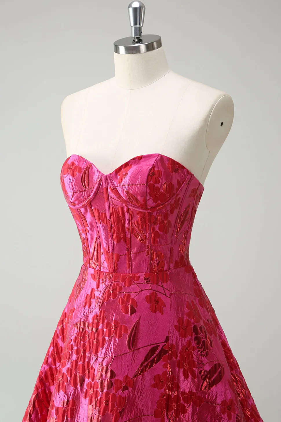 Fuchsia Floral Jacquard Querida Princesa Long Corset Prom Dress com Fenda