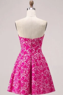 Fuchsia Floral Strapless Uma Linha Mini Homecoming Dress