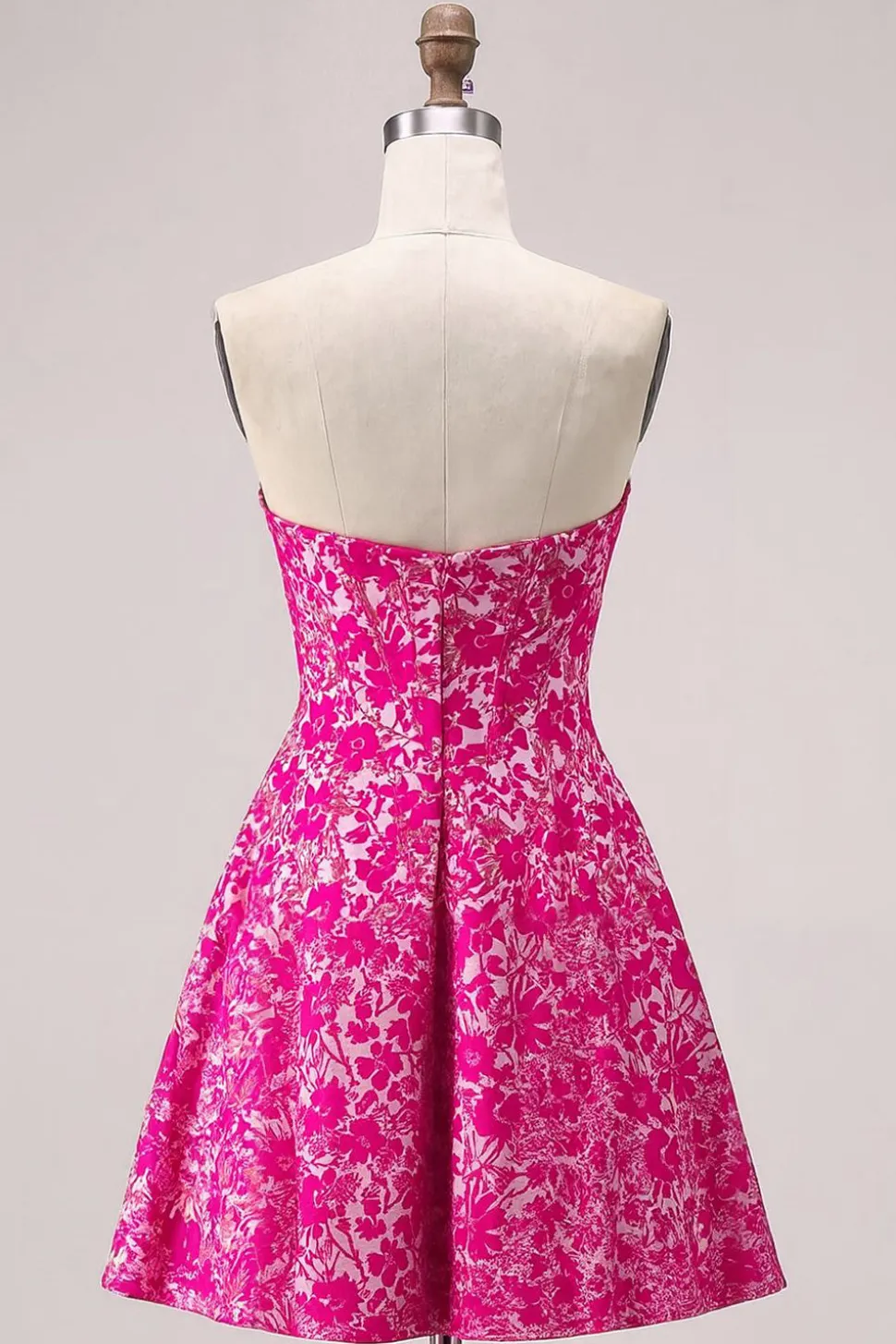 Fuchsia Floral Strapless Uma Linha Mini Homecoming Dress