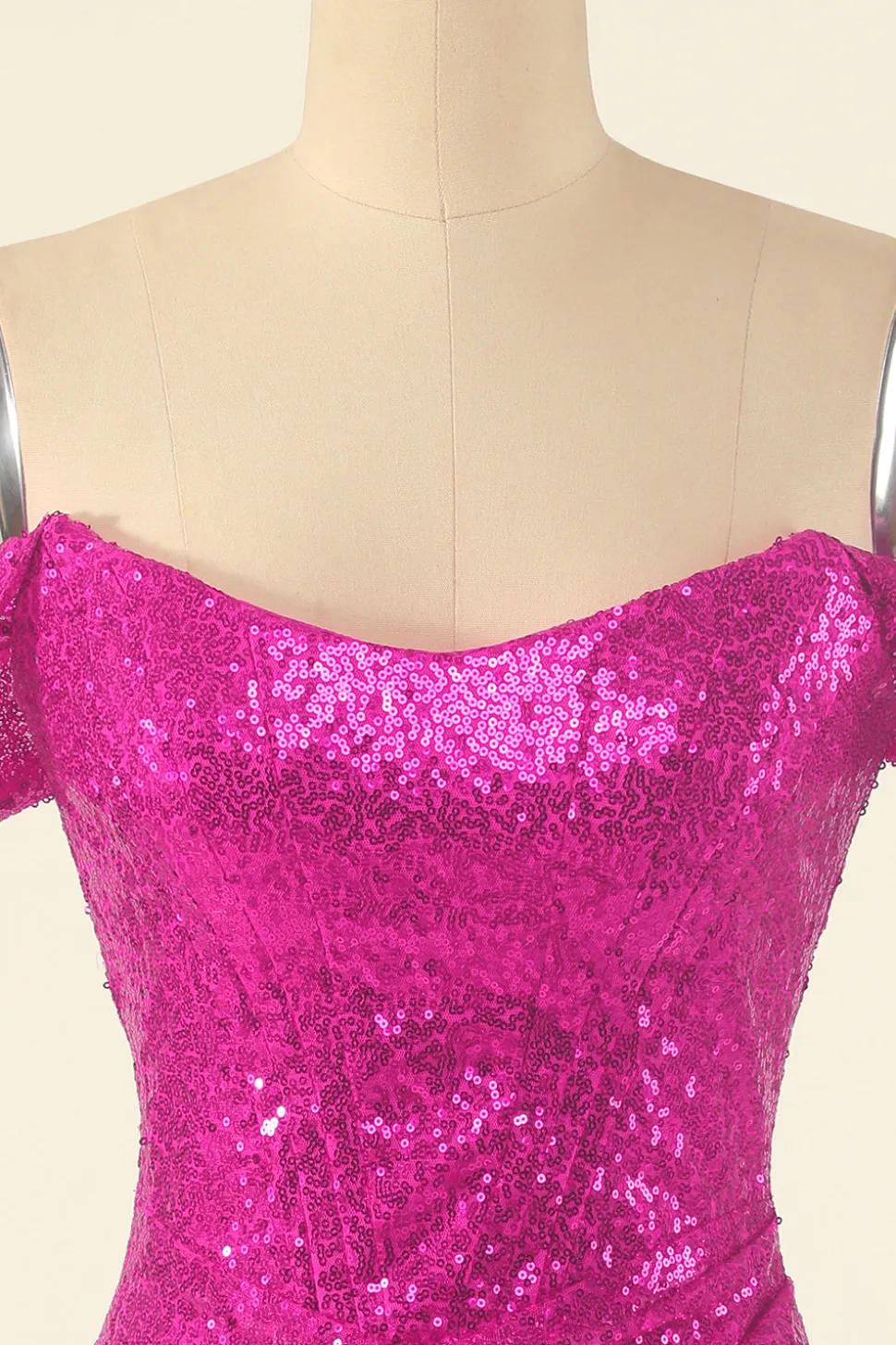 Fuchsia fora do ombro Lantejoulas Vestido de regresso a casa apertado