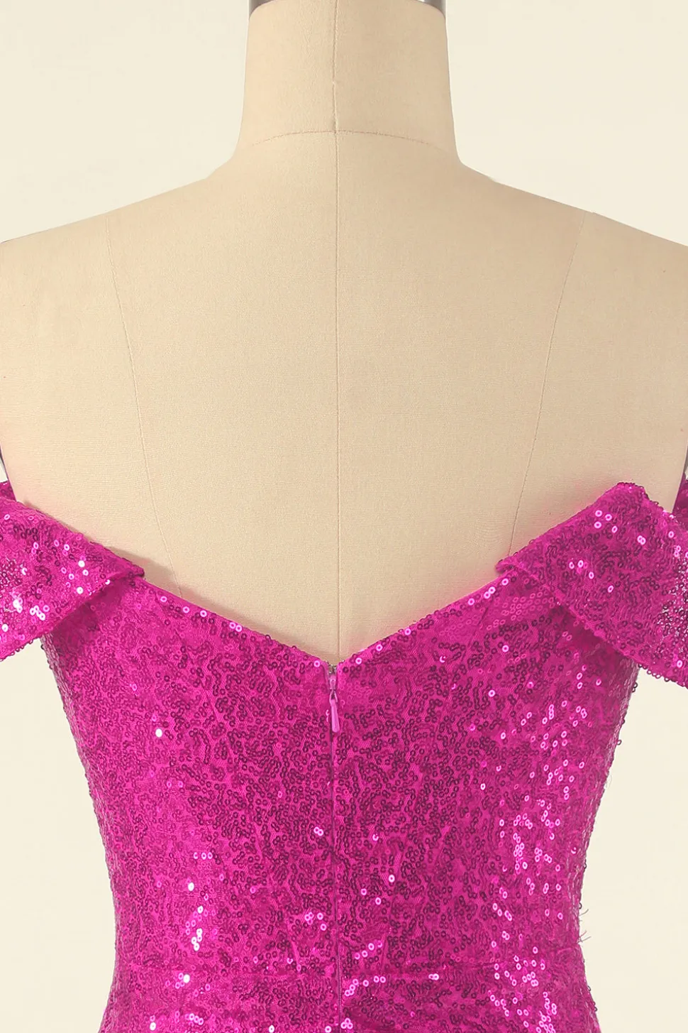 Fuchsia fora do ombro Lantejoulas Vestido de regresso a casa apertado