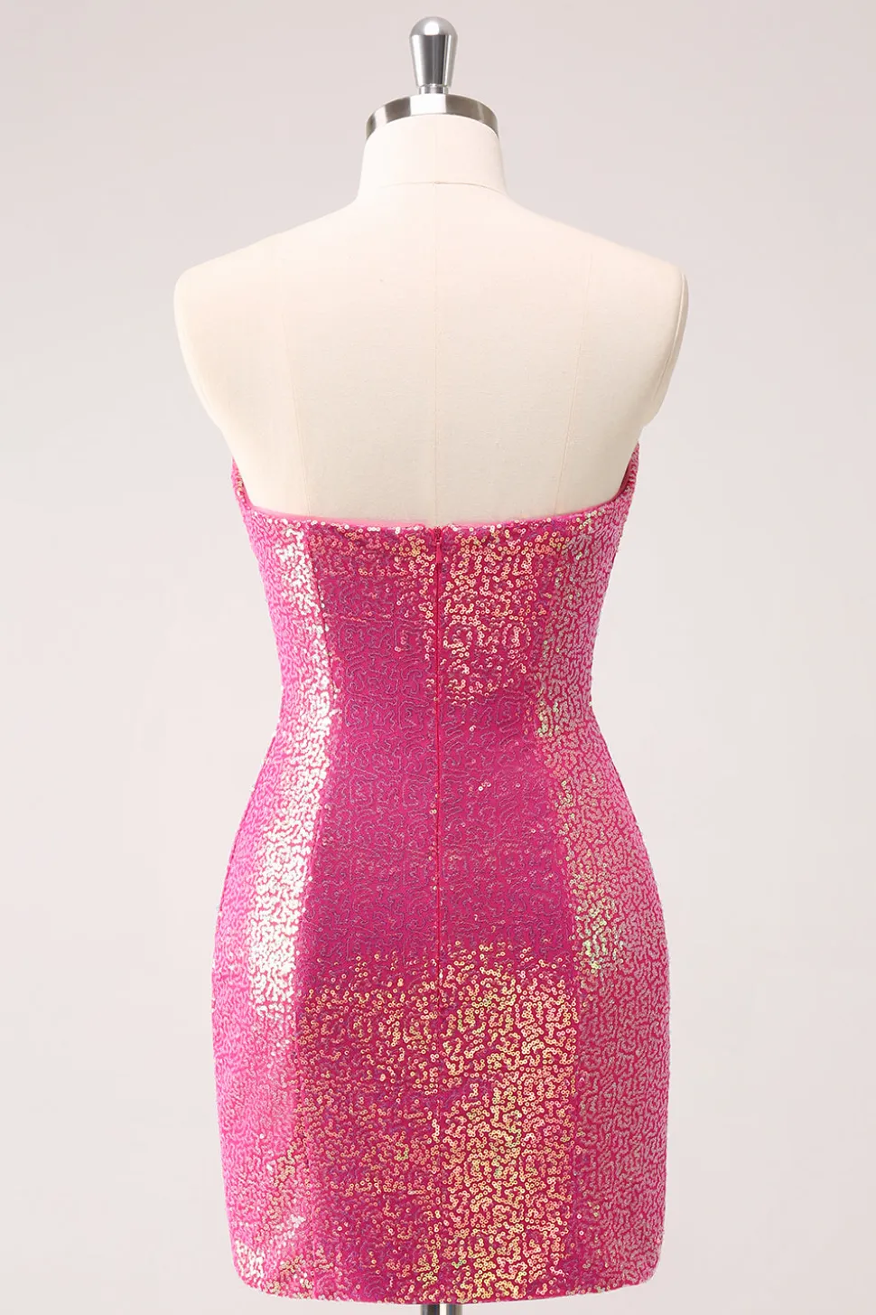 Fuchsia Hollow out Strapless Sequins Vestido Apertado Homecoming com Fenda