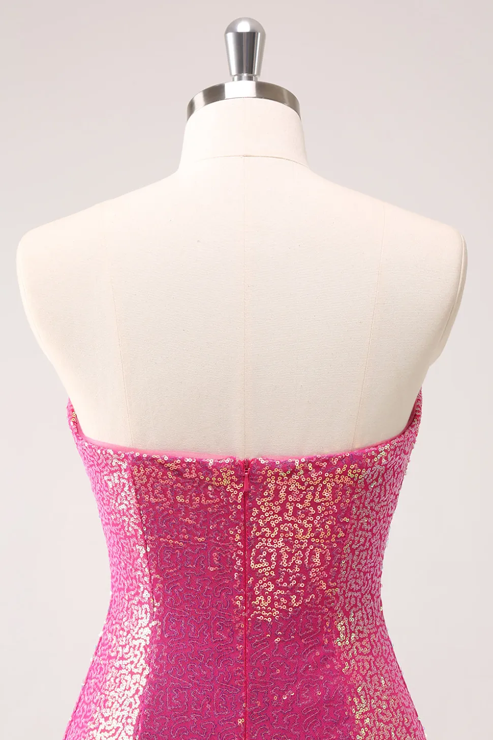 Fuchsia Hollow out Strapless Sequins Vestido Apertado Homecoming com Fenda