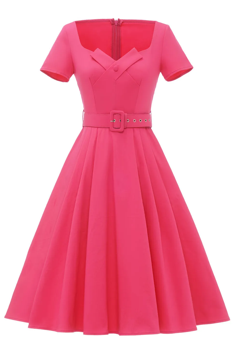 Fuchsia Mangas Curtas Vestido vintage de 1950 com cinto