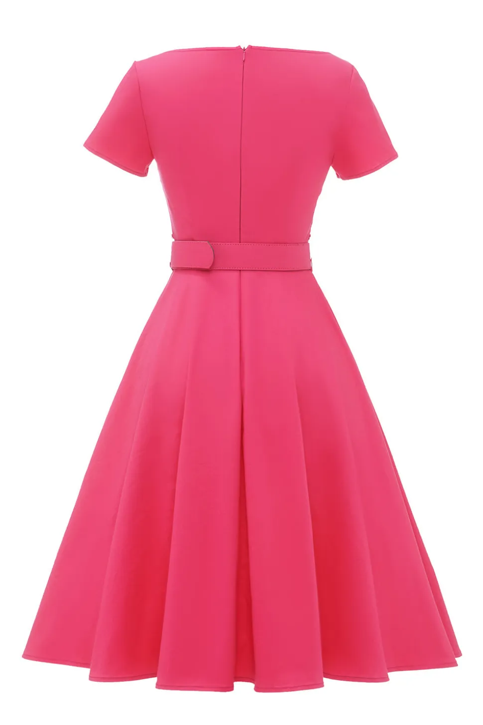 Fuchsia Mangas Curtas Vestido vintage de 1950 com cinto