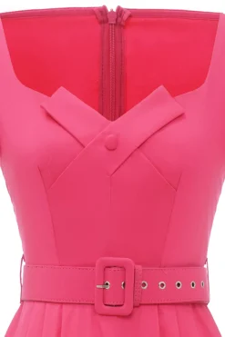 Fuchsia Mangas Curtas Vestido vintage de 1950 com cinto