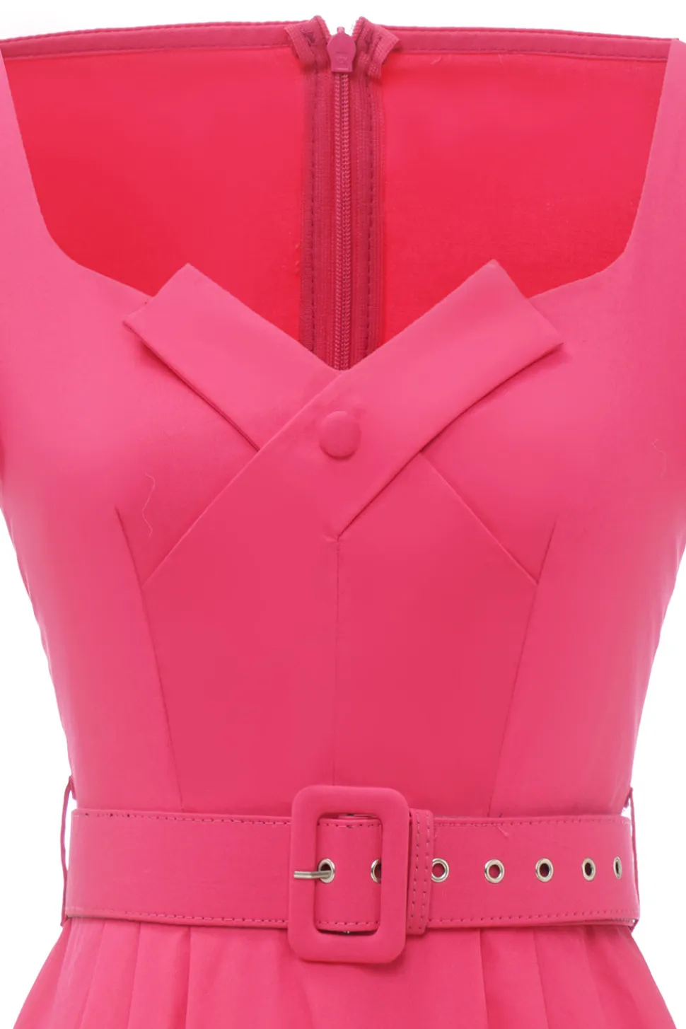 Fuchsia Mangas Curtas Vestido vintage de 1950 com cinto