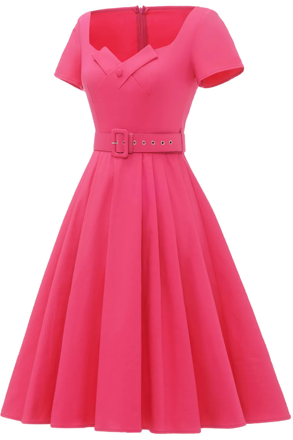 Fuchsia Mangas Curtas Vestido vintage de 1950 com cinto