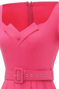 Fuchsia Mangas Curtas Vestido vintage de 1950 com cinto