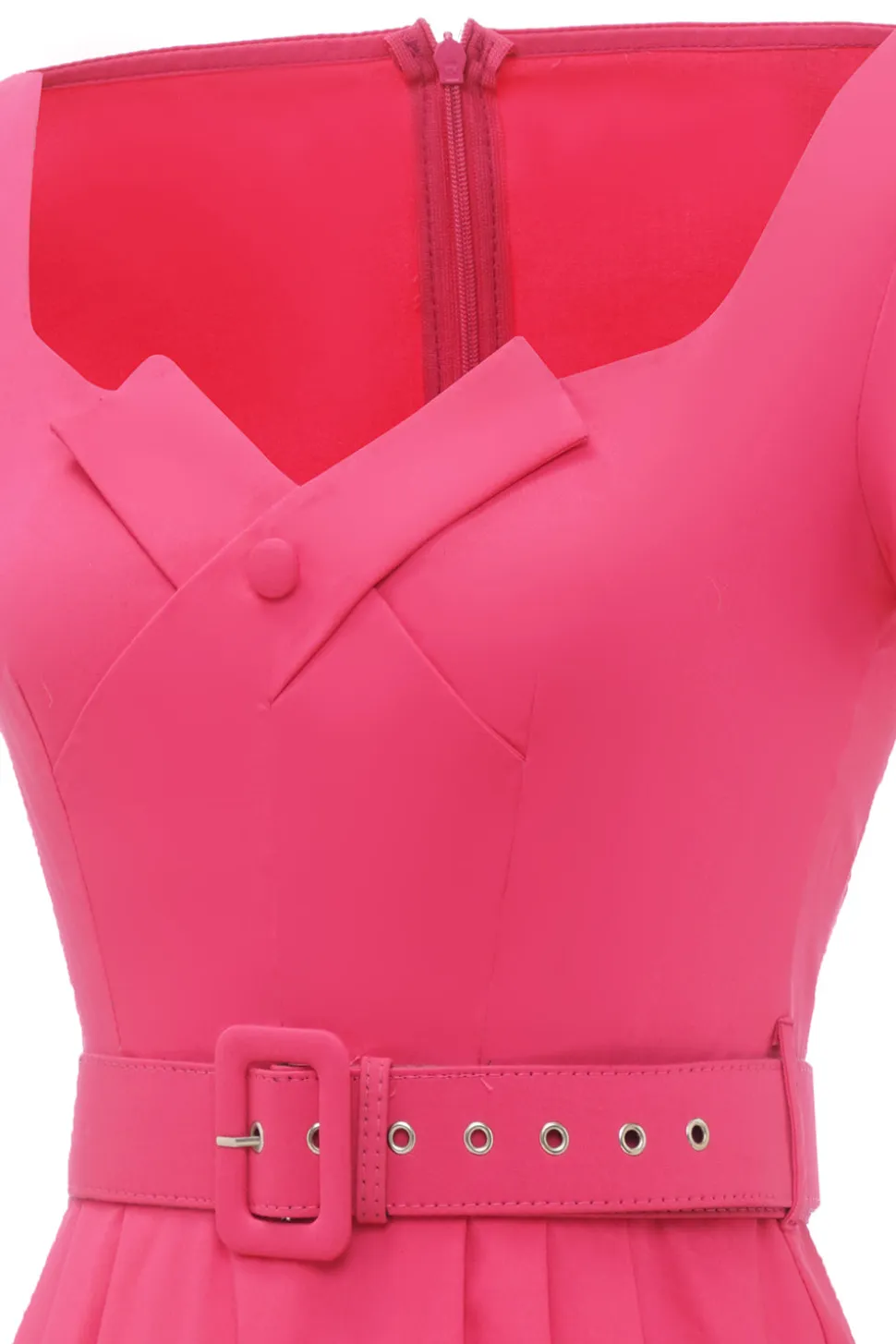 Fuchsia Mangas Curtas Vestido vintage de 1950 com cinto