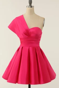 Fuchsia One Shoulder Cocktail Dress