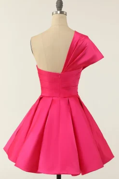 Fuchsia One Shoulder Cocktail Dress