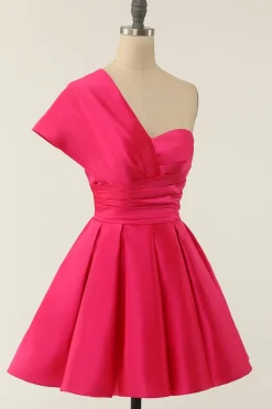 Fuchsia One Shoulder Cocktail Dress