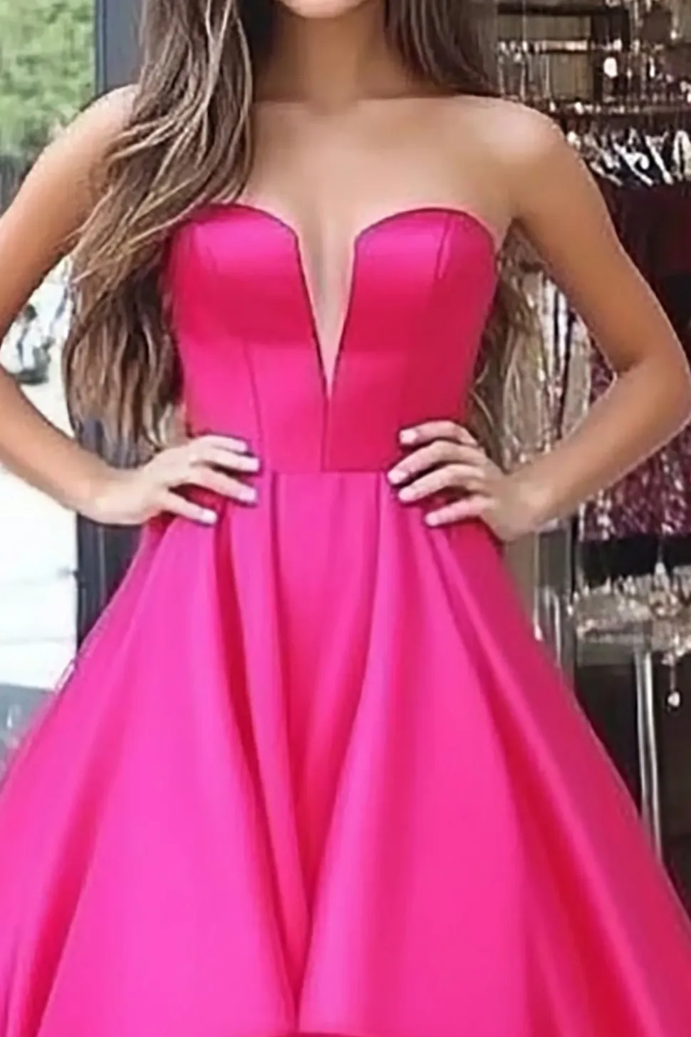 Fuchsia Princesa Querida High-Low Cetim Long Prom Dress