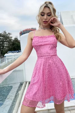 Fuchsia Sem Costas Lantejoulas Vestido curto de regresso a casa