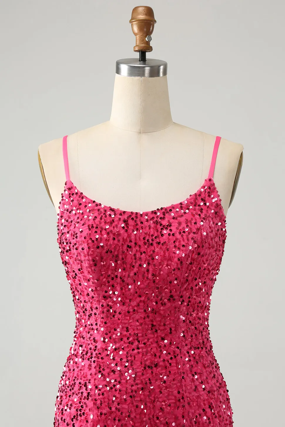 Fuchsia Sequins Esparguete Alças Vestido Curto Homecoming com Tassels
