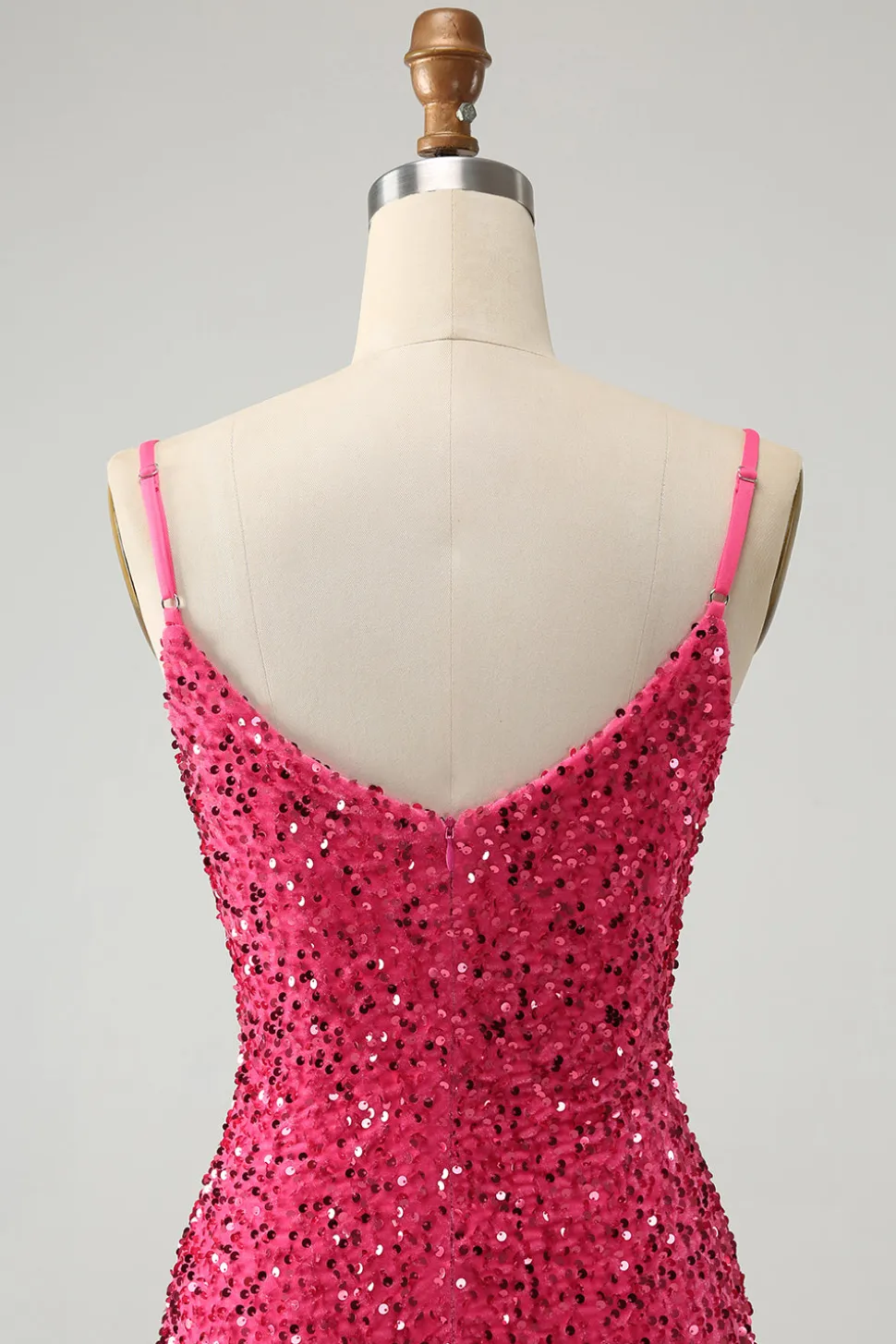 Fuchsia Sequins Esparguete Alças Vestido Curto Homecoming com Tassels