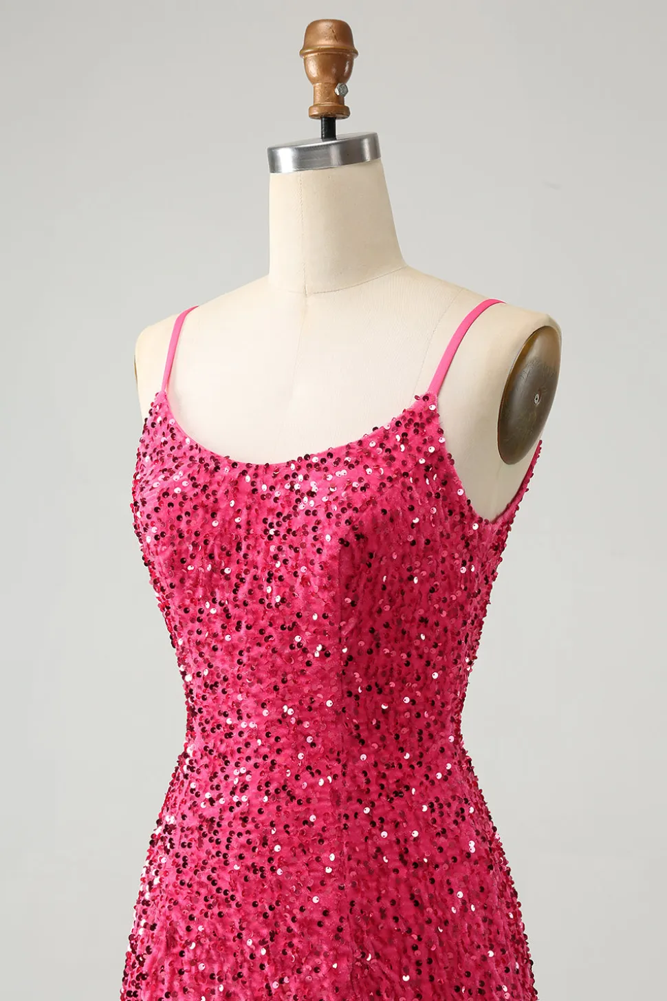 Fuchsia Sequins Esparguete Alças Vestido Curto Homecoming com Tassels