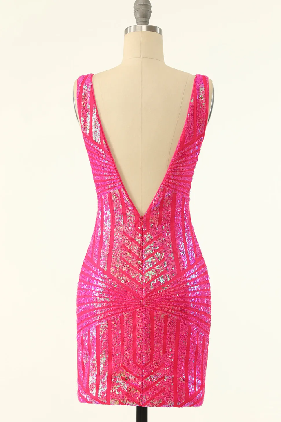 Fuchsia Sequins V-Neck Tight Homecoming Dress