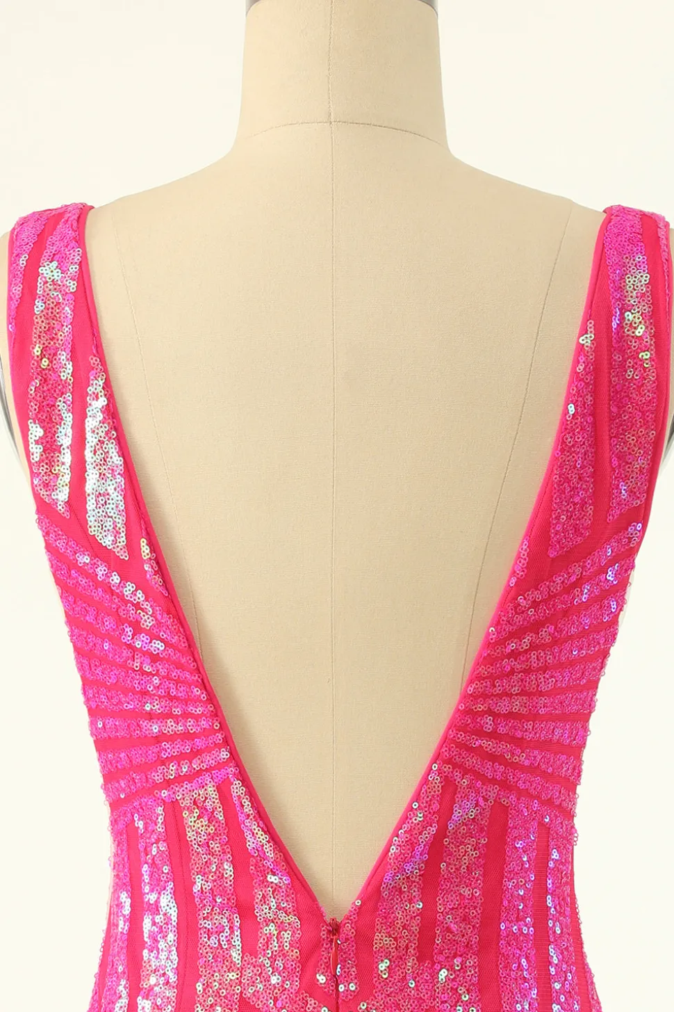 Fuchsia Sequins V-Neck Tight Homecoming Dress