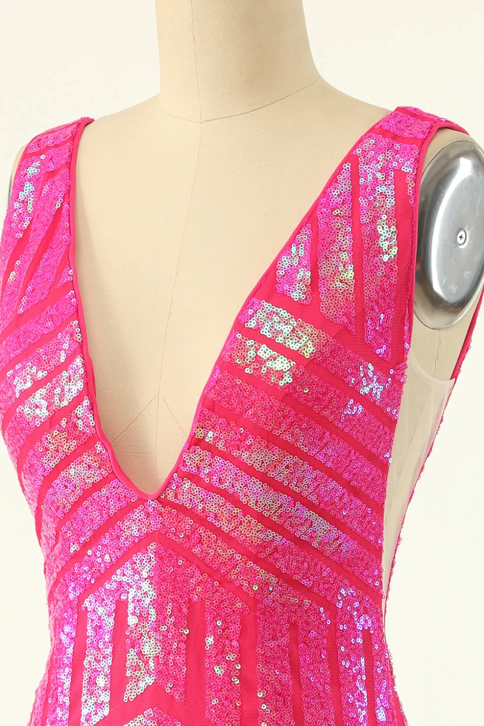 Fuchsia Sequins V-Neck Tight Homecoming Dress