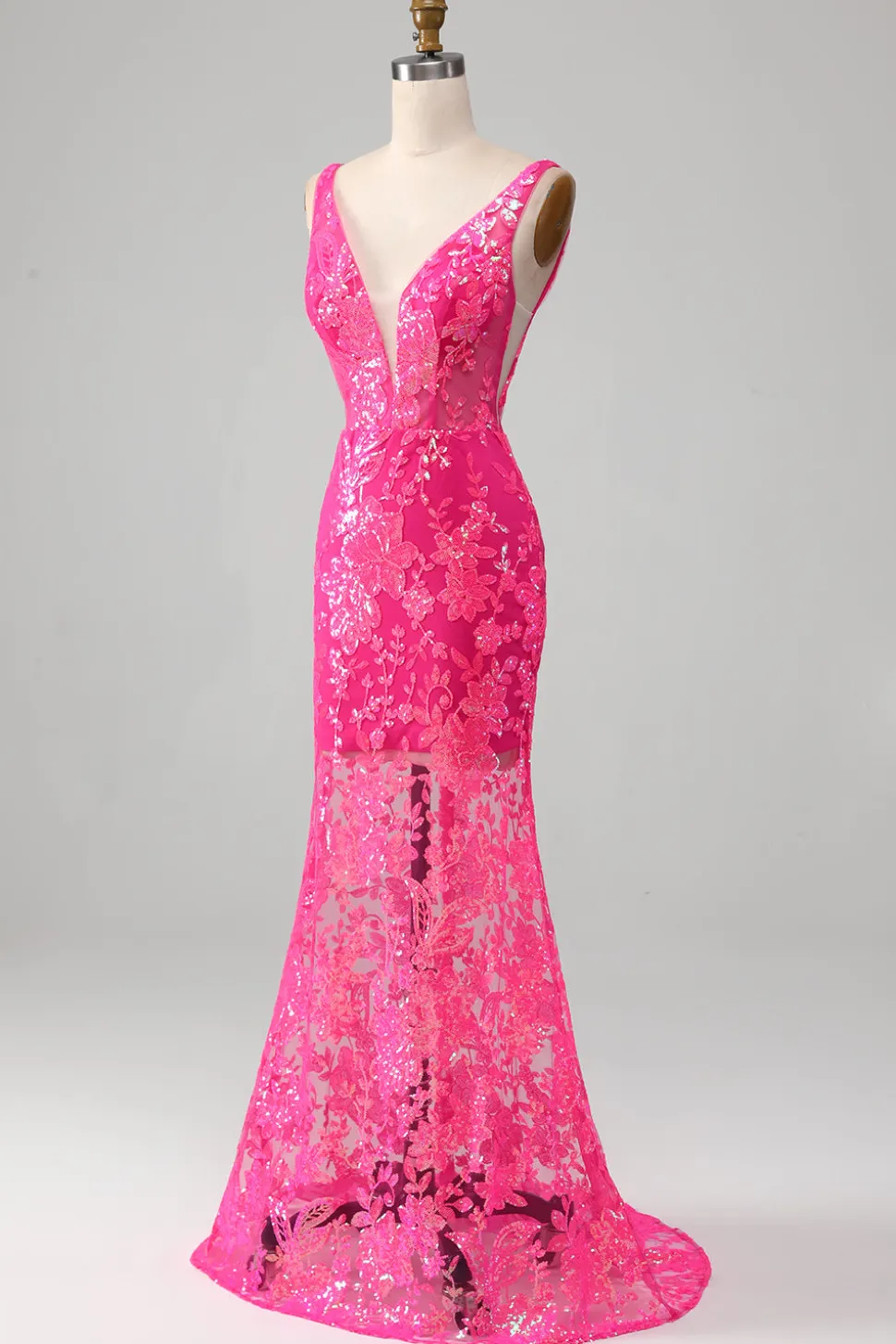Fuchsia Sereia Vestido de Baile com Sequins
