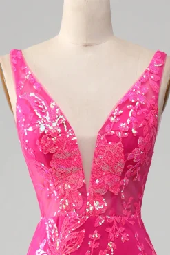 Fuchsia Sereia Vestido de Baile com Sequins