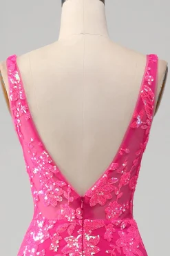 Fuchsia Sereia Vestido de Baile com Sequins