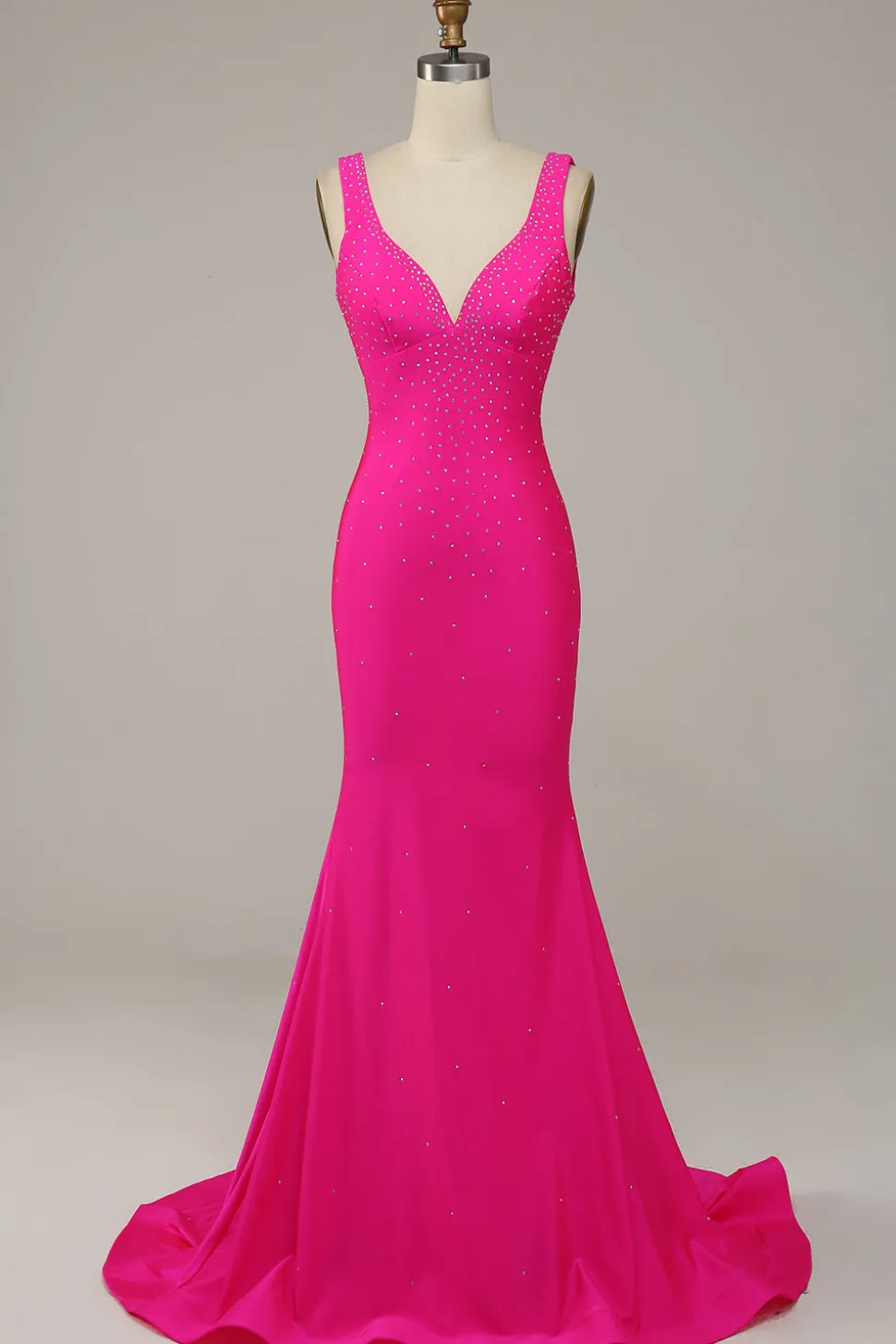 Fuchsia Sereia Vestido de Festa Com Contas Gola em V