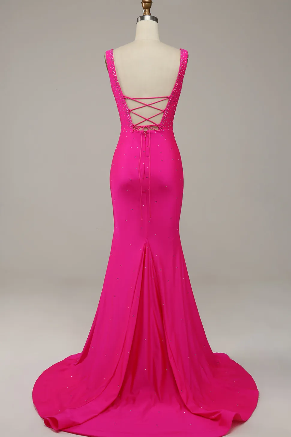 Fuchsia Sereia Vestido de Festa Com Contas Gola em V