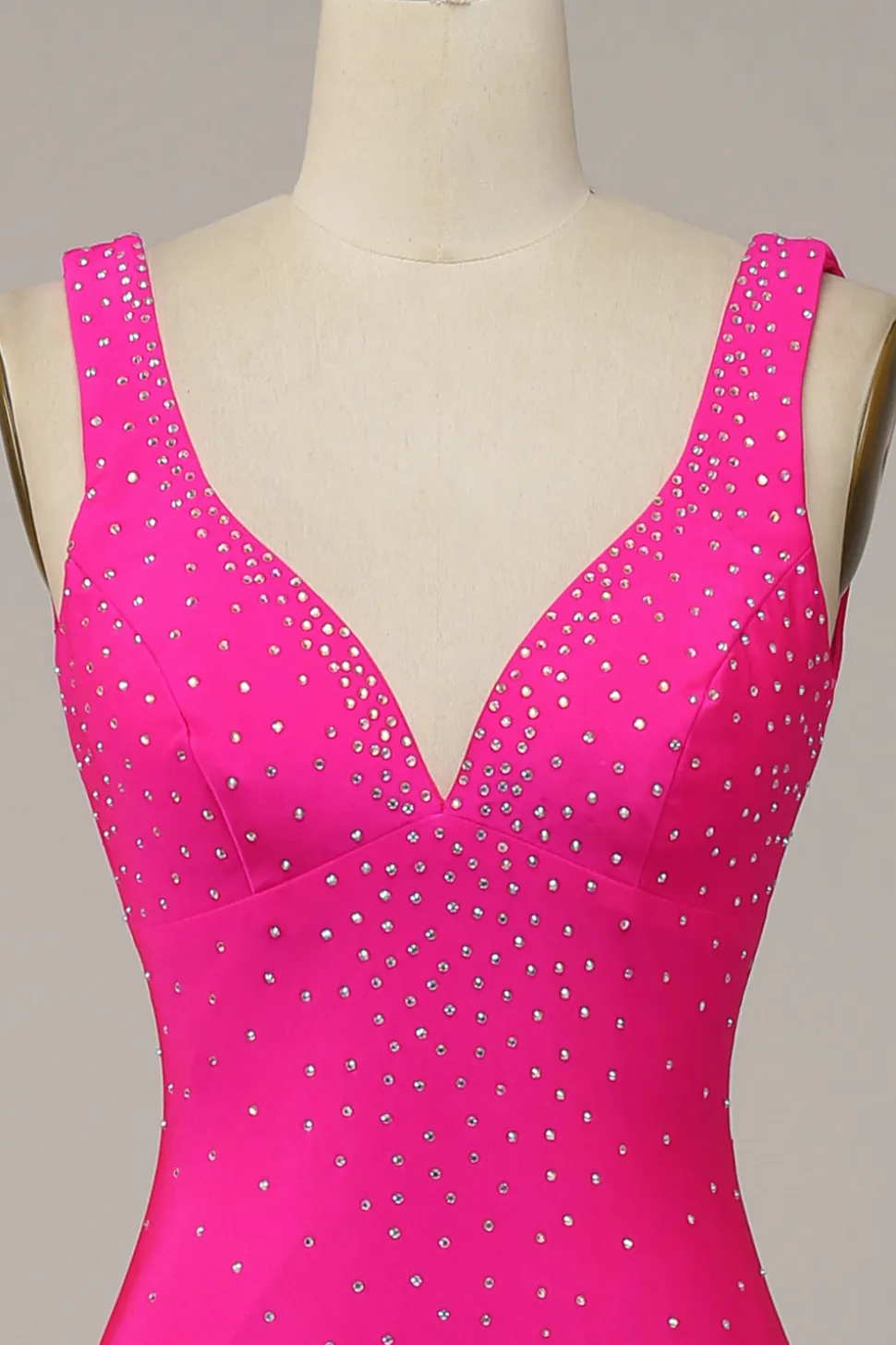 Fuchsia Sereia Vestido de Festa Com Contas Gola em V